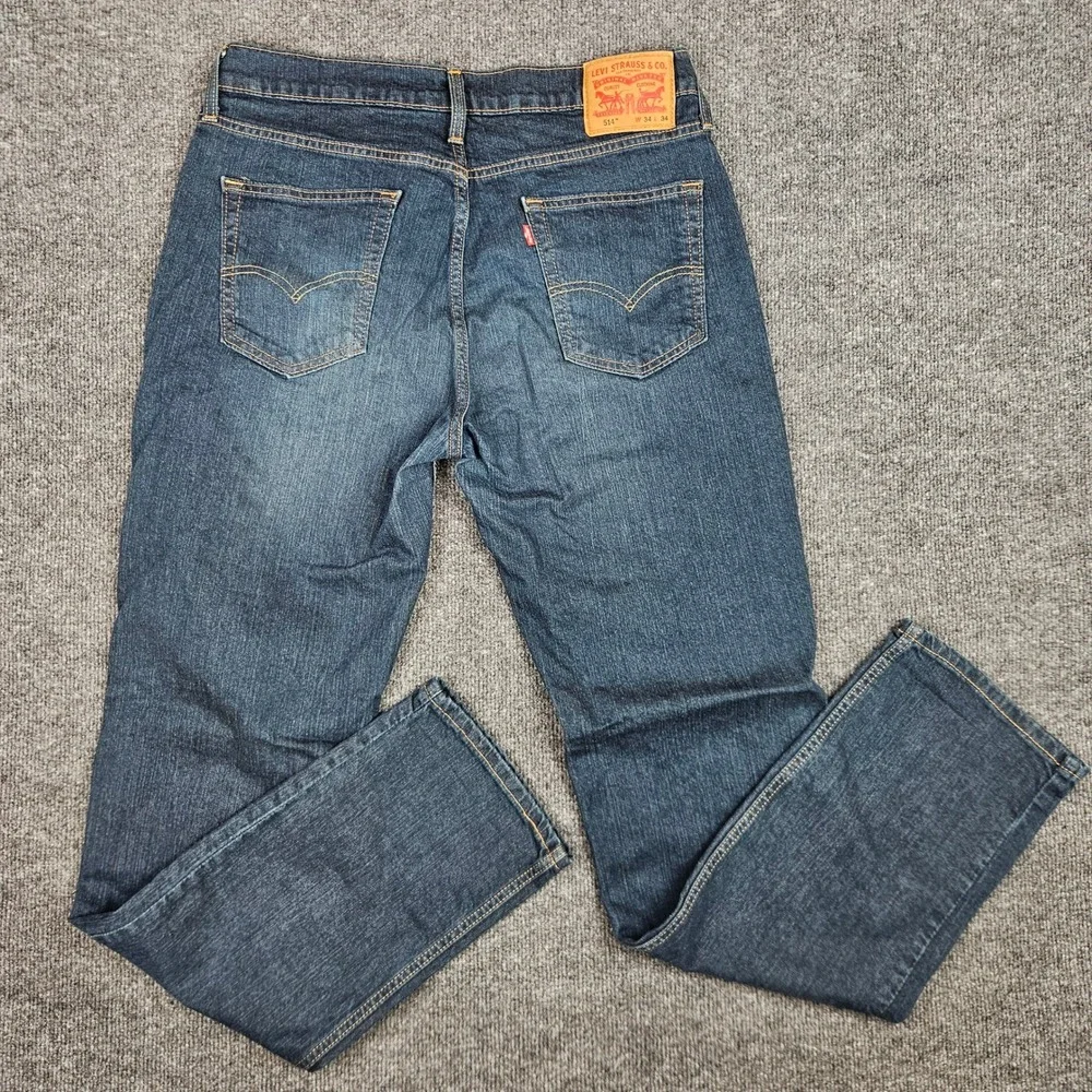 Levis 514 Jeans Men's 34x34 Straight Fit Blue Denim Dark Wash Stretch Casual